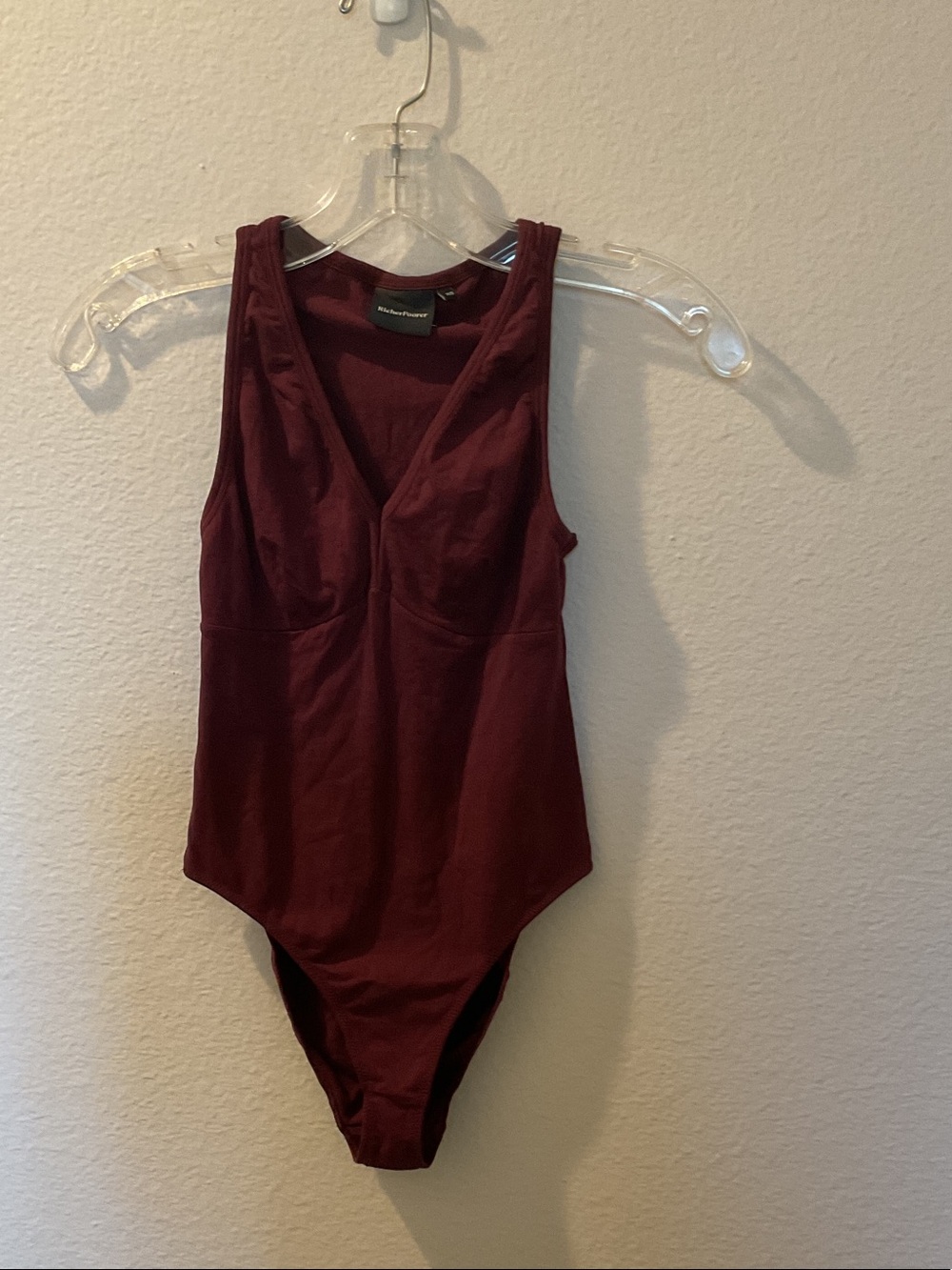 Richer Poorer V-Neck Tank Bodysuit in Burgundy